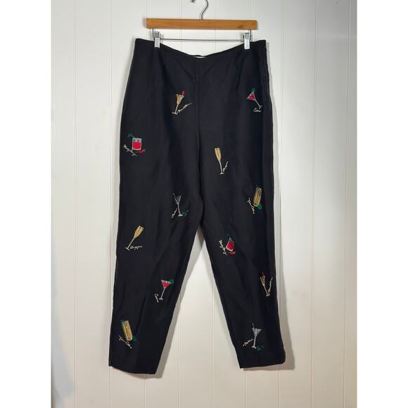 S.L.B. · Size 14 · Silk · Embroidered Cocktail Novelty Pants High Waist · Black - Picture 1 of 9
